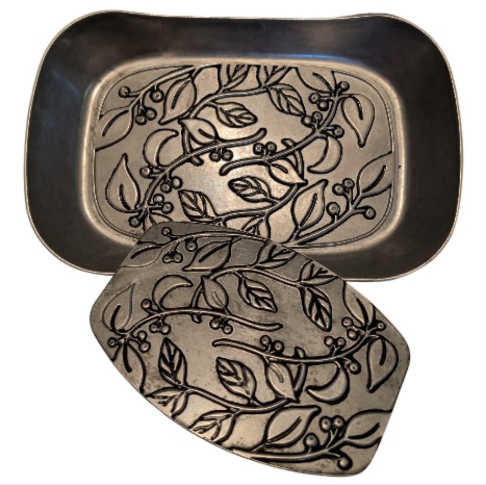 Wilton Armetale Pewter Botanica Tray And Trivet Set #601451